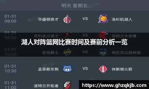 湖人对阵篮网比赛时间及赛前分析一览