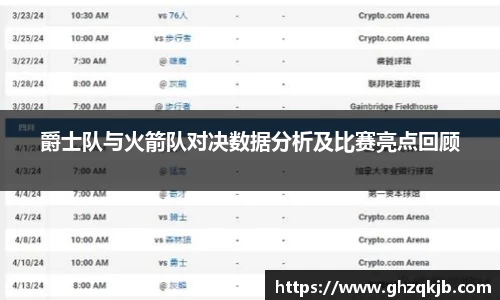 爵士队与火箭队对决数据分析及比赛亮点回顾